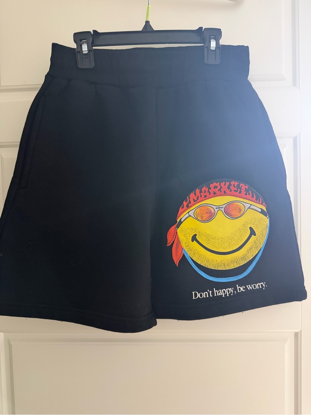 Black Men’s Short with Yellow Smiley Graphic